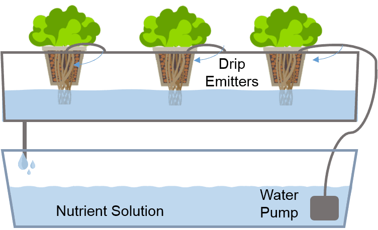 Hydroponics system types - drip system